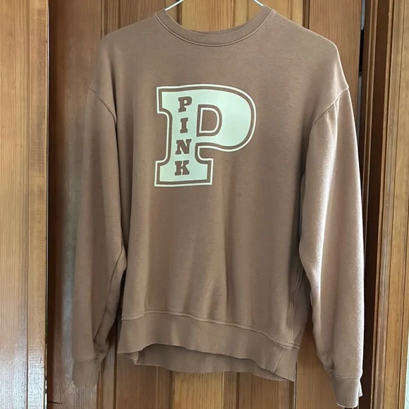 PINK Victoria's Secret Tan Crewneck Sweater Casual Soft - Picture 1 of 3